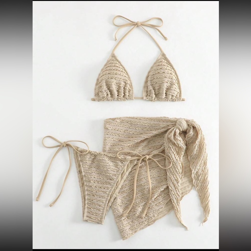 Beige Crochet Bikini Set